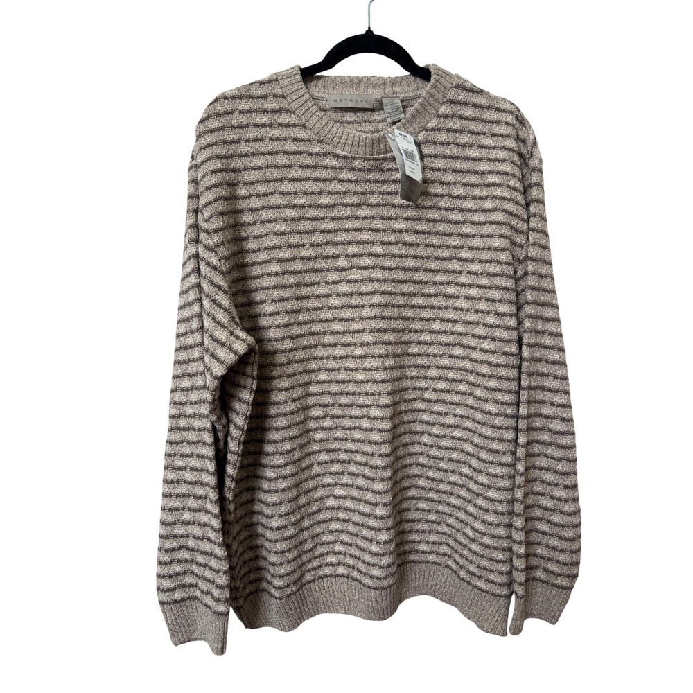 Retreat Mens Large Tan Brown Striped Cotton Blend Crewneck Sweater NWT Canada